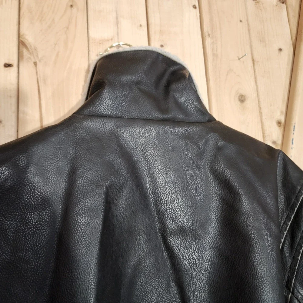 Arizona Jean Company Mens Black Faux Leather Sherpa Collar Bomber Jacket M y2k